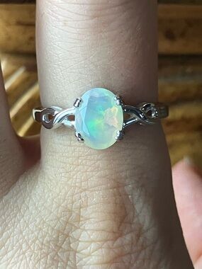 Natural Ethiopian Opal Sterling Silver Solitaire Ring Size 9